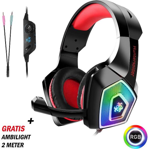 Culture Gadgets PRO Gaming Koptelefoon ROOD - Inclusief GRATIS AMBILIGHT 2M - RGB led verlichting - Voor PS4 PS5 en XBOX One Gaming Hoofdtelefoon - Professionele Gaming Headset - Surround Sound & Noise cancelling headphone