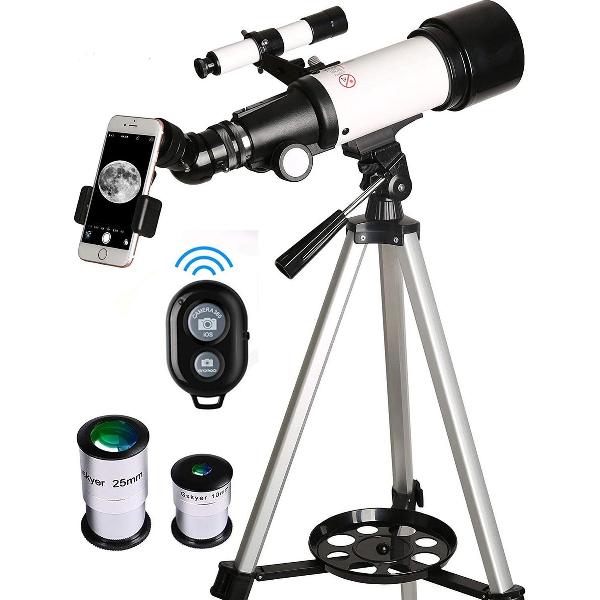 Foreseen™ Telescoop – Sterrenkijker – Telescoop kinderen – Sterrenkijker Telescoop 70/400mm - Vergroting tot 133X – Draadloze afstandsbediening - Smartphone Adapter + GRATIS Draagtas