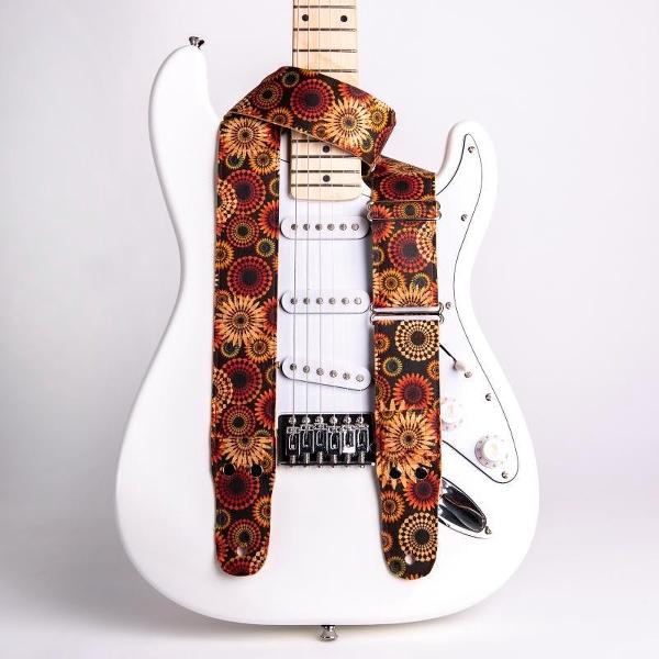 Rock 'n Soul - Gitaarband - Cork 5 Sun Flower - Vegan - Handgemaakte gitaarriem van kurk en katoen