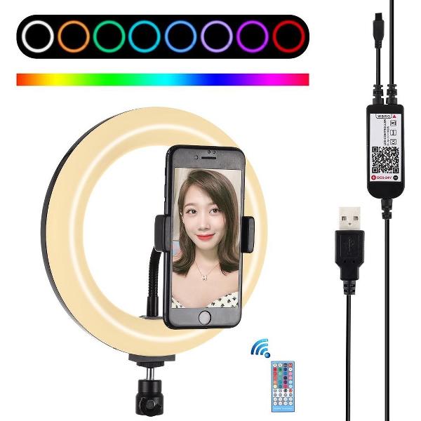 PULUZ 7.9 inch 20cm USB RGB Dimbare LED Dubbele kleurtemperatuur LED Gebogen lichtring Vlogging Selfie Fotografie Videolichten met telefoonklem (zwart)