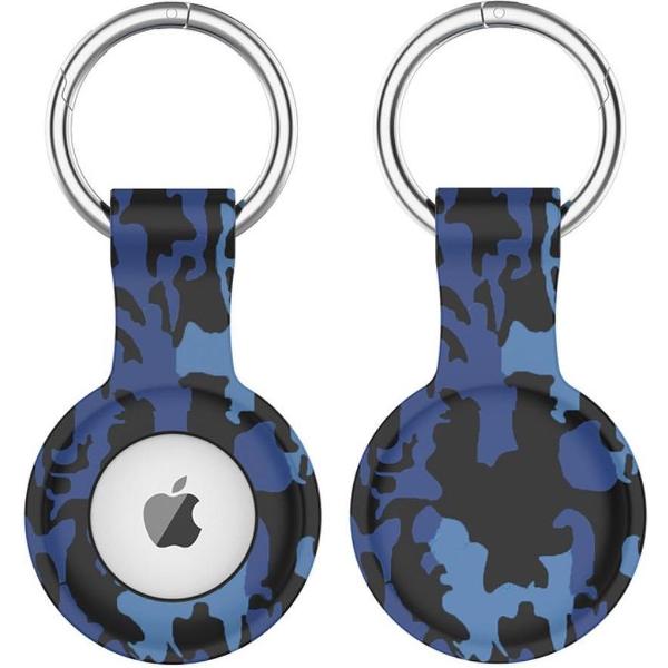 Apple AirTag Sleutelhanger Siliconen Bescherm Hoes Camo Blauw Print