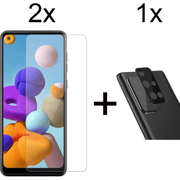 Beschermglas Samsung A21s screenprotector 2 stuks - Samsung Galaxy A21s screen protector camera lens - 1 stuk - Samsung Galaxy A21s screenprotector glas
