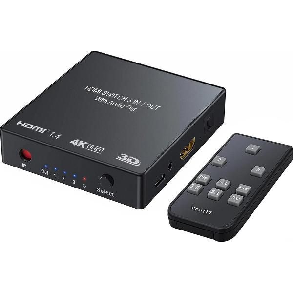 NÖRDIC SGM-111 HDMI-switch 3 input naar 1 output - 4K in 30Hz -Met audio output - Zwart