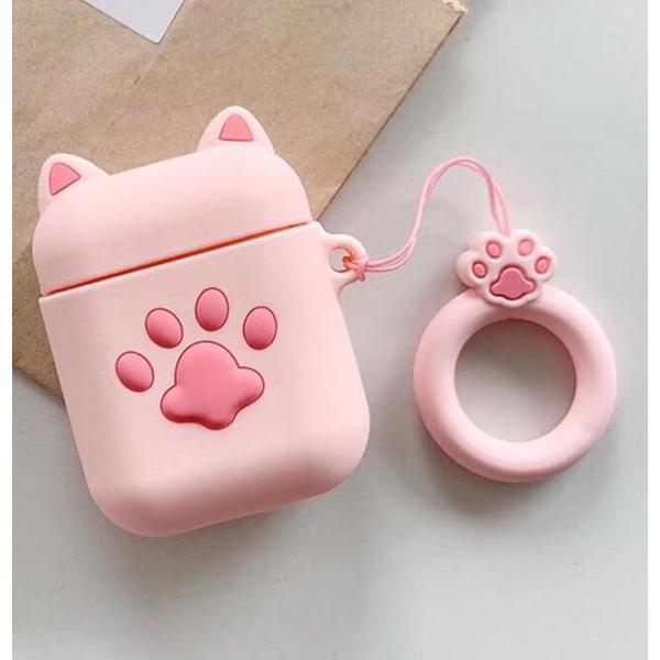 Airpods Hoesje | Airpods Case | Dieren | Pootafdruk met Oortjes | Roze | Vaderdag Kados | Vader Cadeautjes | Geschenk