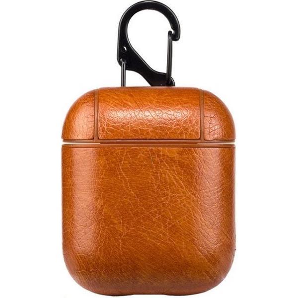 By Qubix - AirPods 1/2 hoesje Litchi PU Series - hard case - licht bruin - AirPods hoesjes