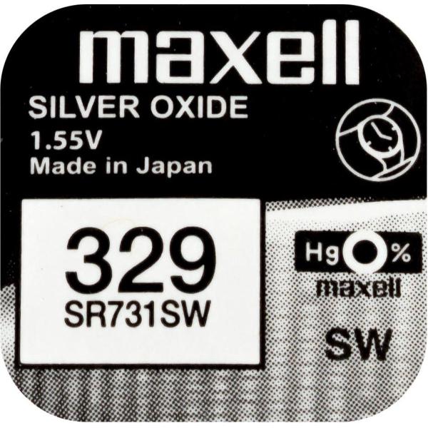 MAXELL 329 / SR731SW zilveroxide knoopcel horlogebatterij 2 (twee) stuks