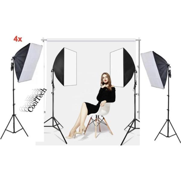 4X CoolTech Studiolamp fotografie softbox 60 x 40cm met Achtergrond Support System Softbox Paraplu tripod - Foto Studio Verlichting Kit