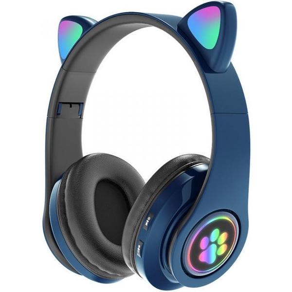 Draadloze kinder bluetooth 5.0 hoofdtelefoon cat-ear pv33 - blauw