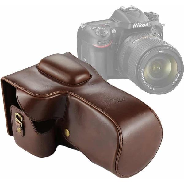 Full Body Camera PU lederen tas tas voor Nikon D7200 / D7100 / D7000 (18-200 / 18-140mm lens) (koffie)