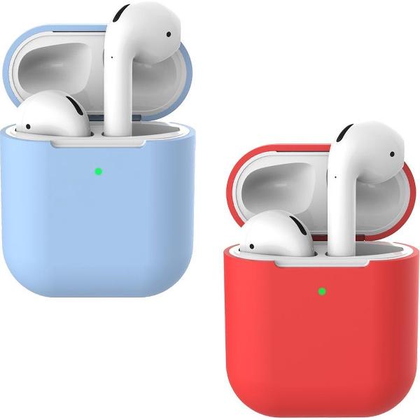2 beschermhoesjes voor Apple Airpods - Licht Blauw & Rood - Siliconen case geschikt voor Apple Airpods 1 & 2