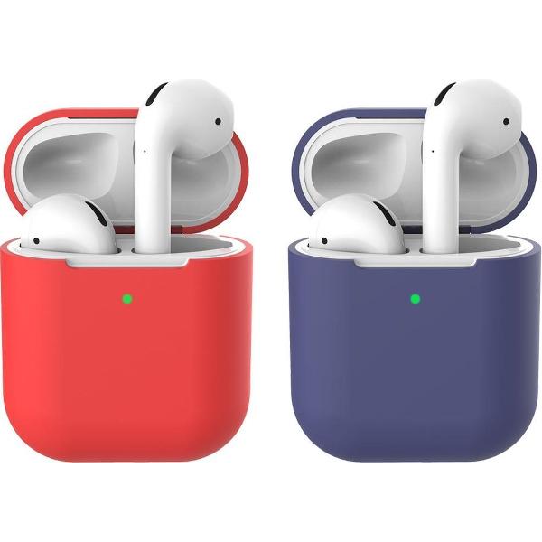 2 beschermhoesjes voor Apple Airpods - Rood & Donker Blauw - Siliconen case geschikt voor Apple Airpods 1 & 2