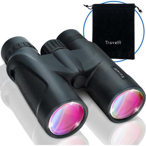 TravelR™️ 10x42 Verrekijker - 10x Vergroting - BAK4 - Fully Multi Coated (FMC) - Waterproof - Inclusief lensdoppen, nekkoord en draagtas - Zwart - Verrekijker voor volwassene - Verrekijker -