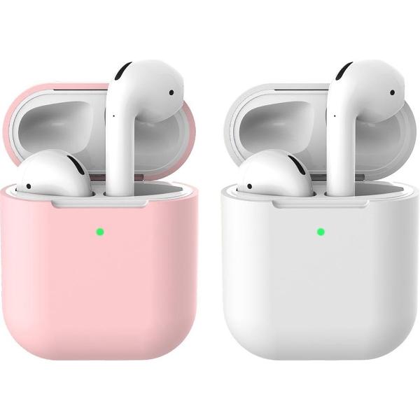 2 beschermhoesjes voor Apple Airpods - Roze & Wit - Siliconen case geschikt voor Apple Airpods 1 & 2