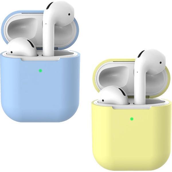 2 beschermhoesjes voor Apple Airpods - Licht Blauw & Geel - Siliconen case geschikt voor Apple Airpods 1 & 2