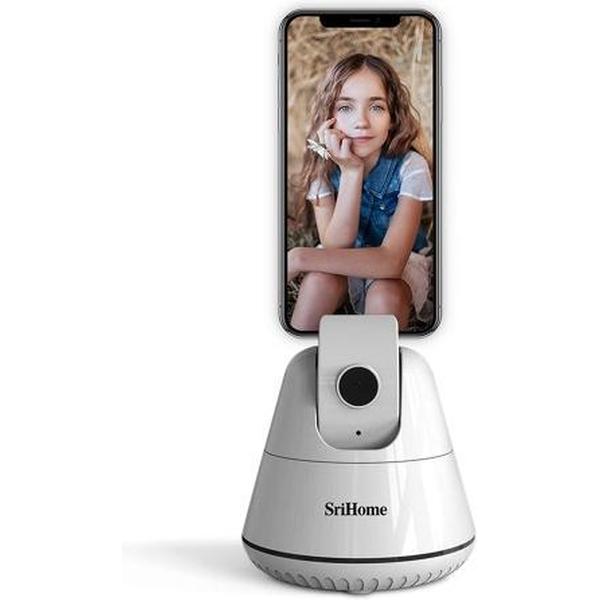 SriHome SH006 360 graden rotatie panoramische kop Bluetooth Auto Face Tracking Object Tracking Holder met telefoonklem voor smartphones, GoPro, DSLR-camera's (wit)