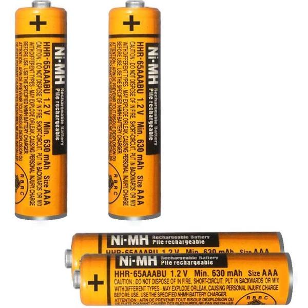 4x Panasonic 1.2V 630mAh AAA batterij voor Draadloze Telefoon - Oplaadbaar HHR-65AAABU NI-MH