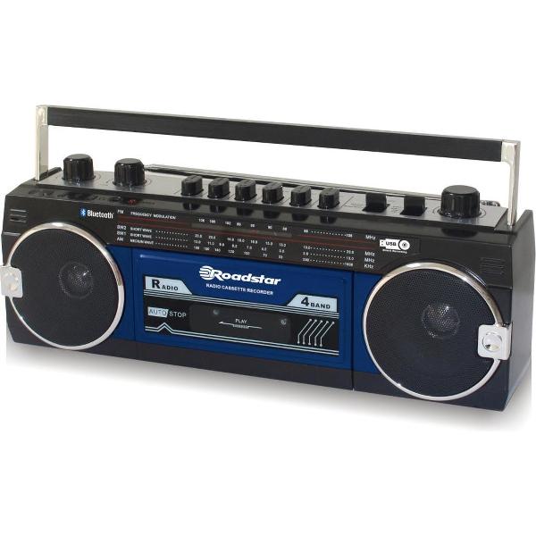 Roadstar Retro Radio – USB Ghetto Blaster met Bluetooth – Zwart/Blauw