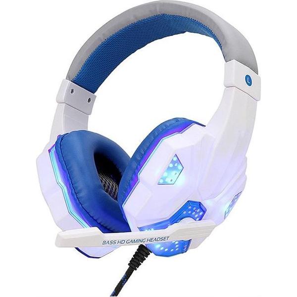 DMV Gaming Headset met LED Verlichting - Gaming Koptelefoon - Voor Playstation 4 en Playstation 5 en Xbox One - Professionele Gaming Headset - Comfortabele oorkussens - Ps5 en Ps4 Headset - Surround sound & Noise Cancelling Hoofdtelefoon - Wit