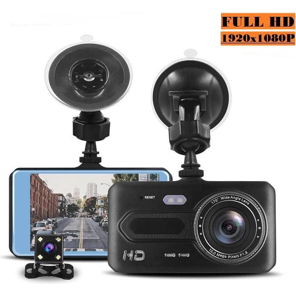 TechU™ Dashcam M10 Pro Dual Camera Zwart – 4.39 inch IPS Scherm – Full HD 1080p – Loop-cycle Recording – Nachtvisie – Bewegingssensor – G-sensor – Autocamera Voor én Achter
