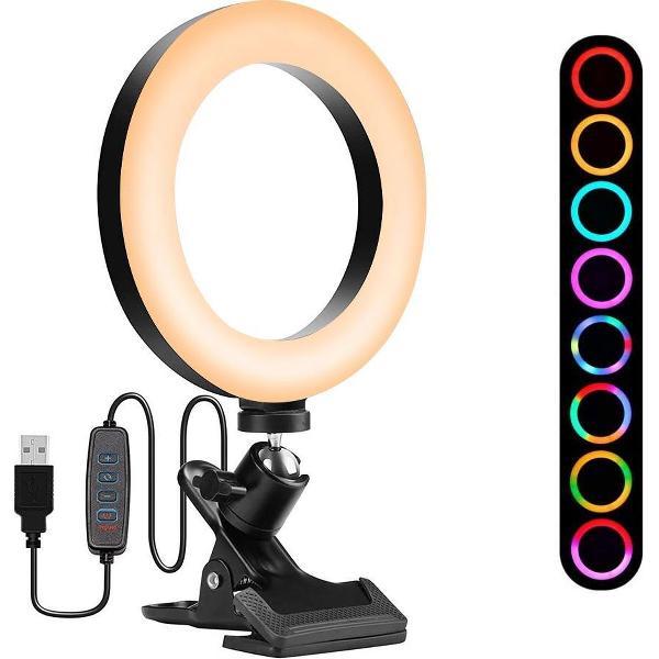 De Los Campos Ringlamp Laptop - Ringlamp - Lamp Videobellen - Ringlight Laptop - Ringlamp Bureau - Lamp Videoconferentie - Lamp Laptop - Ringlamp voor Laptop - Ringlamp Laptop Videoconferencing - Lamp computer - 100+ lichtmogelijkheden