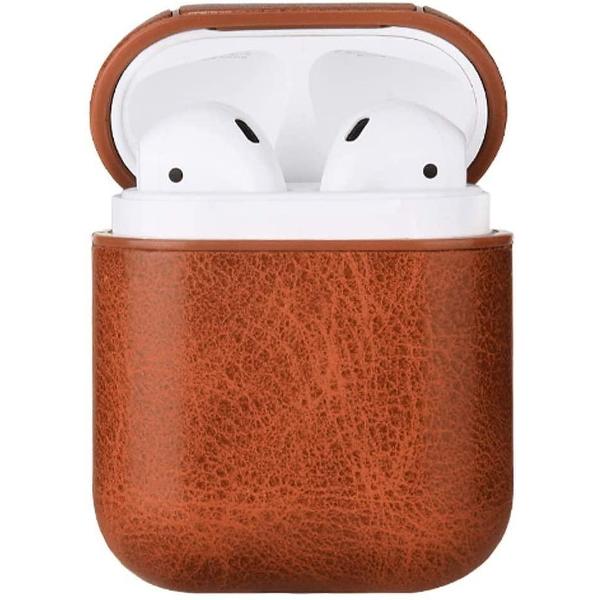 Airpods Case - Premium Leer - Perfecte Pasvorm - Cliphanger - Hoesje uitsluitend geschikt voor de Apple Airpods 1 / Airpods 2 - Bruin