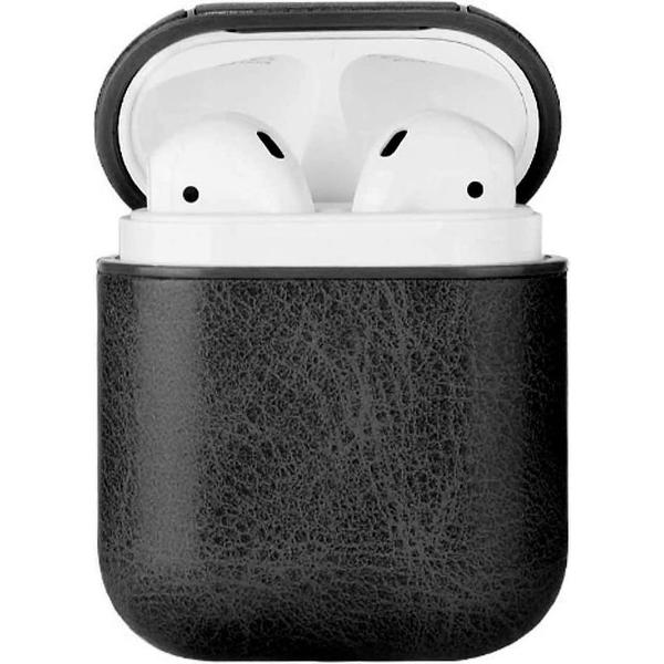 Airpods Case - Premium Leer - Perfecte Pasvorm - Cliphanger - Hoesje uitsluitend geschikt voor de Apple Airpods 1 / Airpods 2 - Zwart