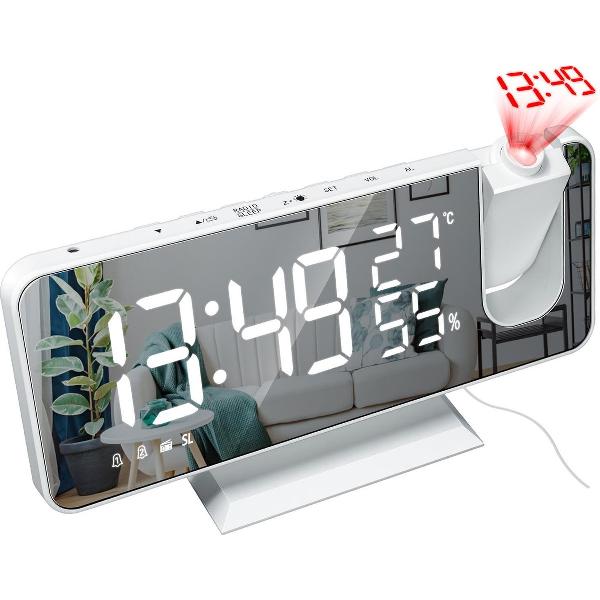 Nixnix - Digitale Wekkerradio - Alarm Clock - Met projectie - Multifunctionele Wekker radio - Digitale Wakker - Temperatuur - Spiegel - Anooze -