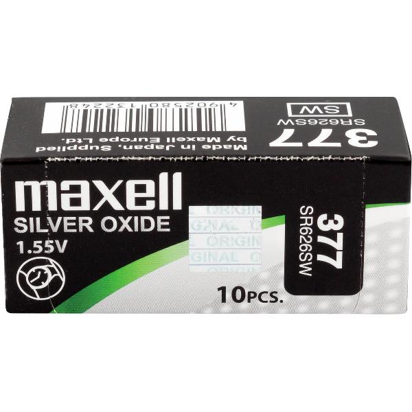 MAXELL 377 / SR626SW zilveroxide knoopcel horlogebatterij 10 stuks