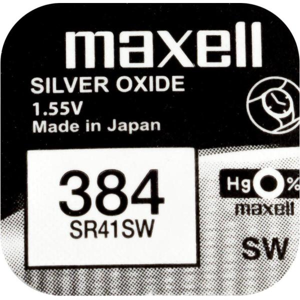 MAXELL 384 / SR41SW zilveroxide knoopcel horlogebatterij 2 (twee) stuks