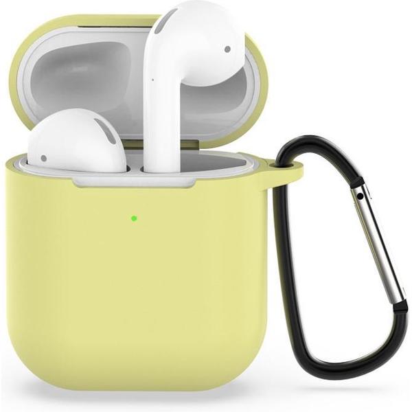 AirPods hoesje van By Qubix - AirPods siliconen case voor AirPods 1/2 - Geel + handige clip