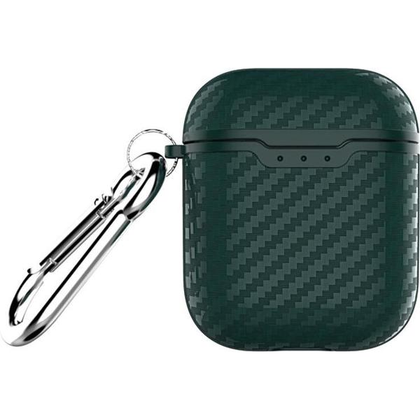 By Qubix - AirPods carbon fiber hoesje voor AirPods 1/2 - Groen + handige clip - AirPods hoesjes