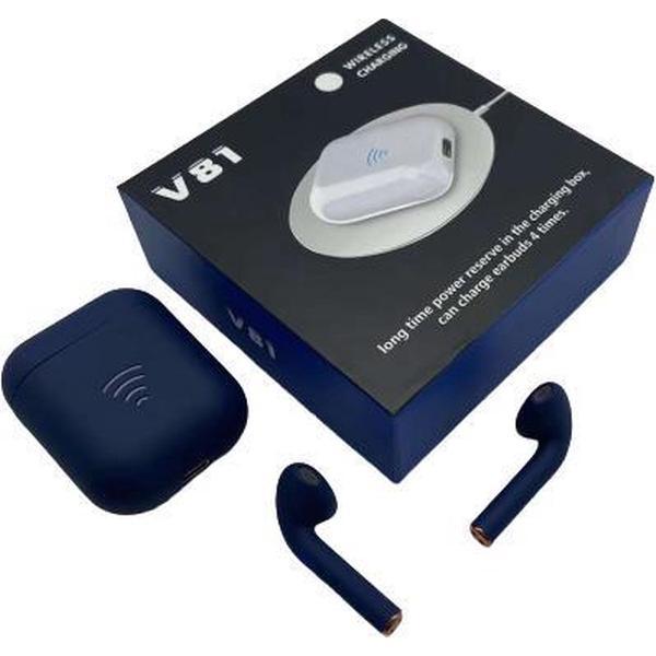Draadloze oordopjes V81BL - 2 - Met Touch functie - Bluetooth oortjes - Earpods - Earbuds - Geschikt voor alle smartphones Apple en Android BLAUW!