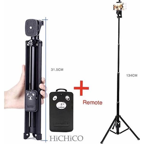HiCHiCO Mini Smartphone Tripod Camera Statief (Tafel Tripod) 134Cm + Bluetooth Remote Shutter