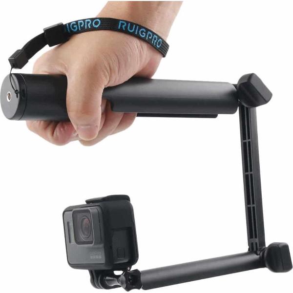 3-weg Monopod + Magic Mount Selfie Stick voor Sport Camera's - 24,5-63cm - Zwart