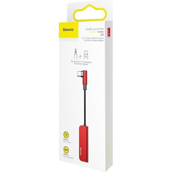 2 in 1 Premium USB-C Male naar USB-C & 3.5mm AudioJack Female Plug Adapter - Snellader / Fast Charger 2A - Geschikt voor iPad 2018 - Rood