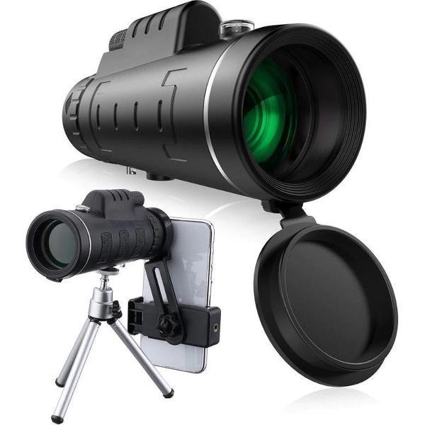 DrPhone - ALPHA2 Telescoop 40x60 BAK4 Verrekijker - 10x Zoom - Handheld + Statief + Smartphone Houder - Zwart