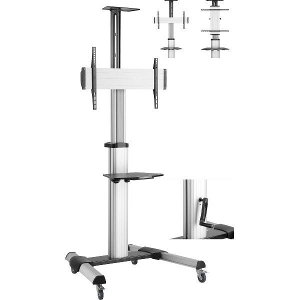 TV standaard - TV statief - verrijdbaar - hoogte verstelbaar tot 160 cm - scherm draaibaar en kantelbaar - met camera video montage mogelijkheden