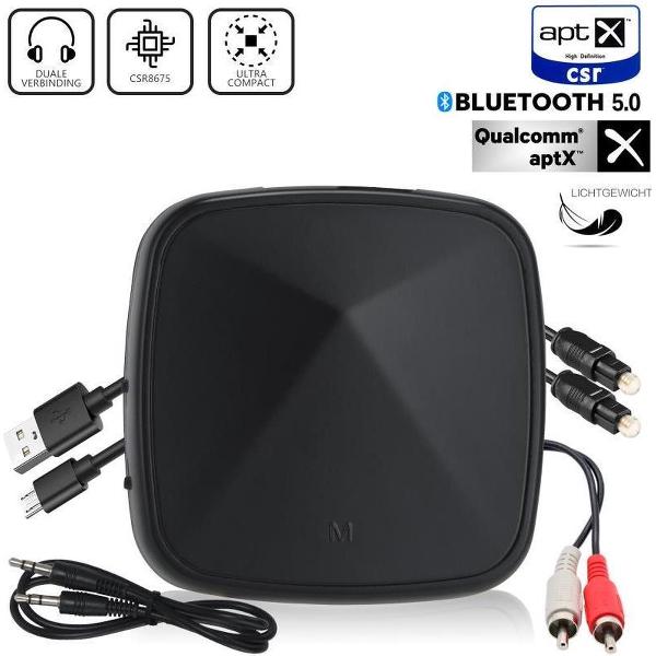 Easylife® Bluetooth 5.0 Transmitter Receiver - Zender & Ontvanger - HD Geluid - Audio - BT Adapter - PC - TV - Auto - Speaker - 15-18 uur Draadloos Streamen