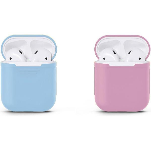 Voordeelset Apple Airpods Siliconen - Case - Cover - Hoesje - Geschikt voor Apple Airpods 1 en 2 - - Lila / Blauw
