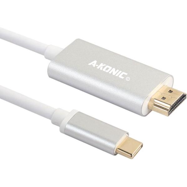 USB-C naar HDMI Kabel 1.8 Meter - 4K 60Hz | Type c To HDMI Cable | HP | Dell Xps | Apple Macbook Pro | Samsung | Huawei | HP | Zilver | A-KONIC©