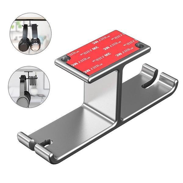 MaxiQualis Dubbele Aluminium Universele Koptelefoonhouder - Gaming Headset Hanger - met Kabelmanagement - Zilver