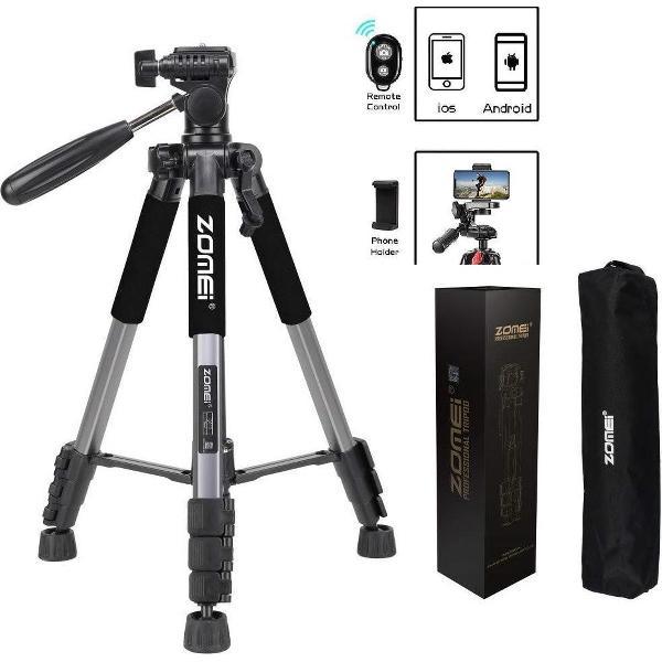 Professioneel Universeel Lichtgewicht DSLR Camerastatief - Voor de Sony / Canon / Nikon Camera – Tripod 140CM -Zilver