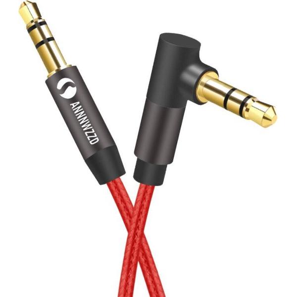 WiseGoods AUX Kabel Male naar Male - 3.5 mm Jack Stereo Audiokabel Recht en Haaks - Audio Kabel - 3M - Rood