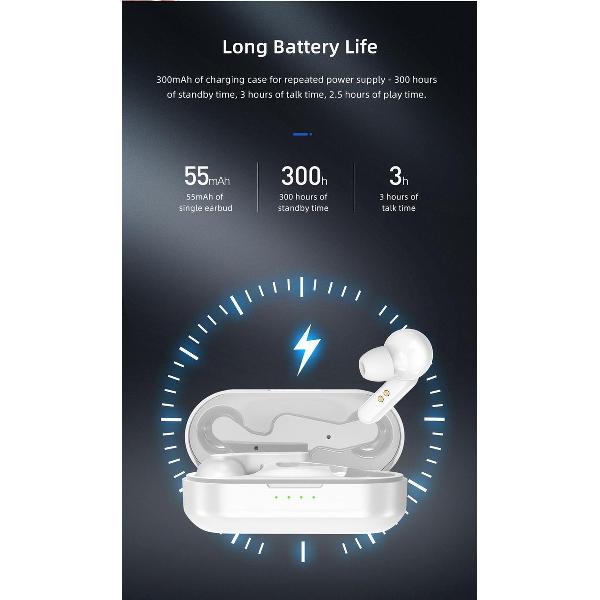 1More Awei Nieuwste 2019 Bluetooth V5.0 oordoppen T10C: draadloze earbuds + draadloze oplaad case | waterafstotende sport airpods | noise cancelling in-ear headphones | Earbuds voor o.a. Apple en Samsung | Kleur zwart