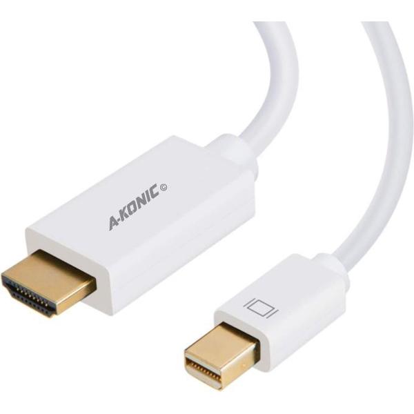 Mini DisplayPort Naar HDMI Kabel 1.8 Meter | Mini DP Cable | Thunderbolt To HDMI converter |Thunderbolt 3 | Compatible Apple Macbook | IMAC | Surface Laptop / Pro | Dell | Lenovo | Samsung | HP | Wit | A-KONIC©