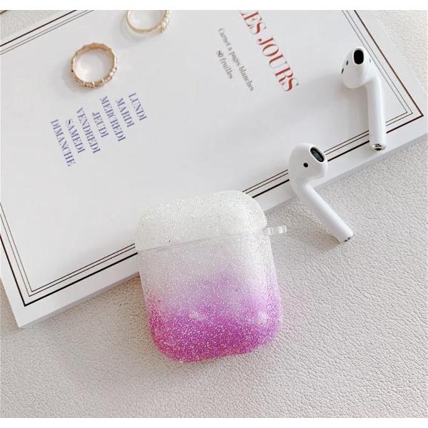 Airpods Case Cover - Glitters Paars - Beschermhoes - Bescherm Etui inclusief karabijnhaak - Geschikt voor Apple Airpods 1/2