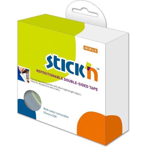 Re-Stik Stick'n dubbelzijdig tape/plakband, 25mmx12mtr., niet permanent