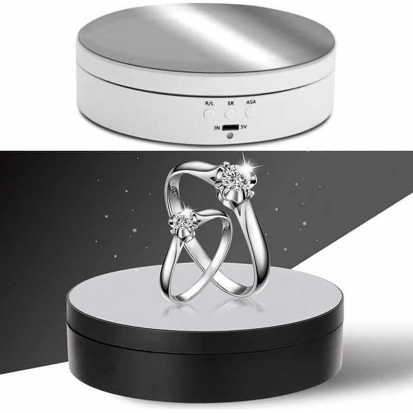 13,8 cm Spiegelstijl USB Opladen Slim 360 graden draaibaar Draaischijf Displaystandaard Video-opnamen Props Draaischijf voor fotografie, belasting 3 kg (wit)