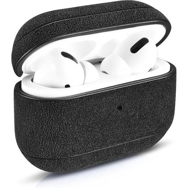 Icarer AirPods Pro Case Alcantara Leer hoesje voor Apple AirPods Pro lederen bescherm Etui Zwart