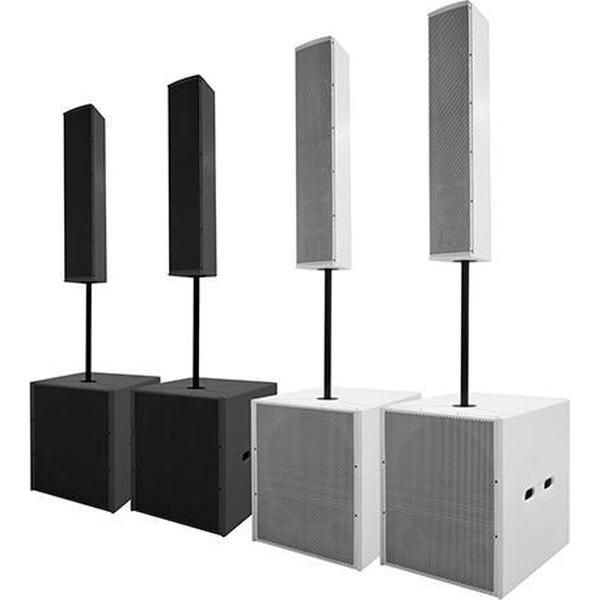 Professionele geluidsinstallatie wit - actieve speakerset 1300W met flightcasen